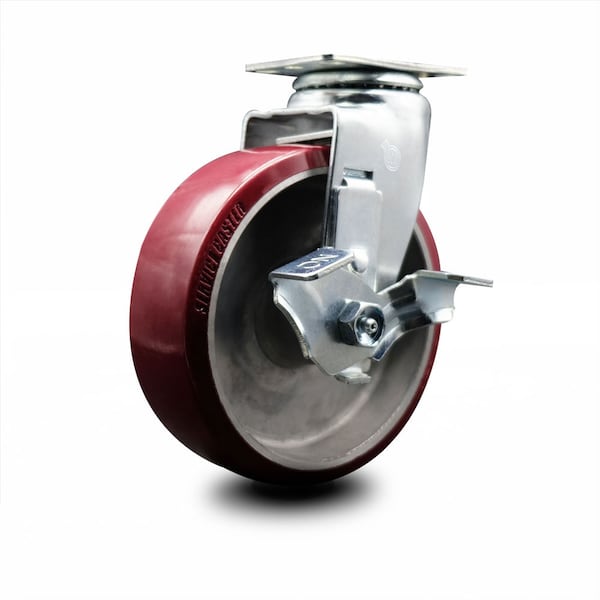 6 Inch Poly on Aluminum Swivel Caster with Ball Bearing and Brake SCC
